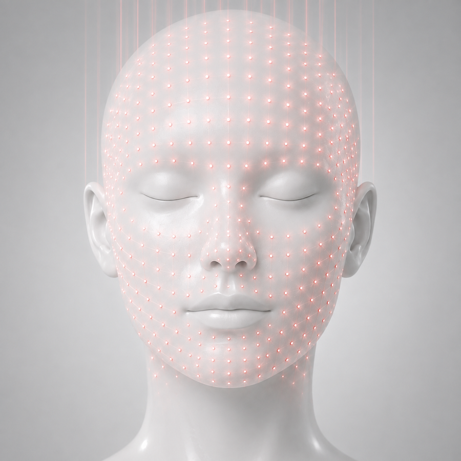PureGlow LED mask showing full-face light coverage